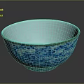 Decorative Ceramic Bowl With Blue White Circular Patterns And Gold Rim For Daily Use