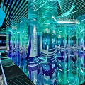 Futuristic Hi Tech Exhibition Hall With Illuminated Columns And Dynamic Light Patterns 3d model