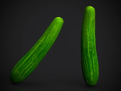 Fresh Green Whole Cucumbers With Vibrant Stripes And Smooth Texture On Dark Background 3d model
