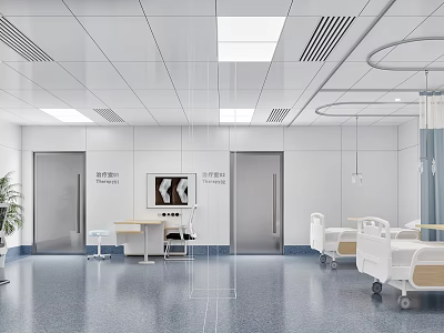 Hospital Outpatient Clinic Interior With Consultation Rooms And Medical Beds 3d model