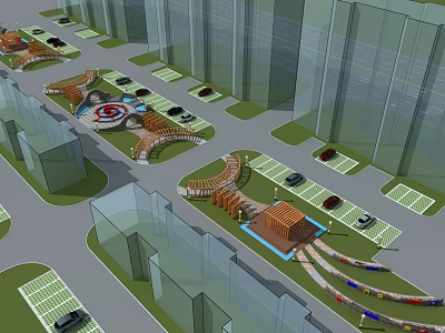 Urban Residential Garden Landscape With Winding Pathways Greenery And Circular Plaza 3d model
