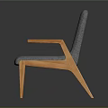Modern Accent Chair With Gray Fabric Upholstered Seat And Backrest Wooden Armrests And Legs Design
