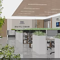 Public Office Area Modern Design With Marble Reception Desk Wooden Panels And Green Plant