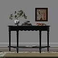 Stylish Black Console Table With White Vase Green Plant Books And Wall Art