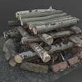 Rustic Wooden Logs And Stone Bricks Stacked Together In Natural Pile