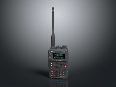 Professional Handheld Walkie Talkie With Long Antenna Display Screen And Control Buttons 3d model
