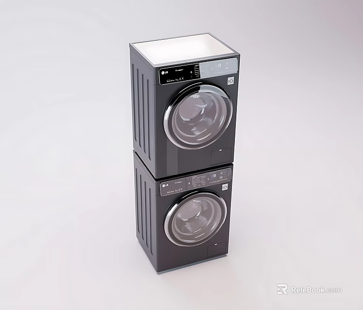 Modern Stackable Washer And Dryer Unit With Front Load Doors And Digital 3d model 