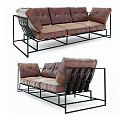 Multi Seat Leather Sofa with Black Metal Frame Modern Design and Comfortable Backrest 3d model