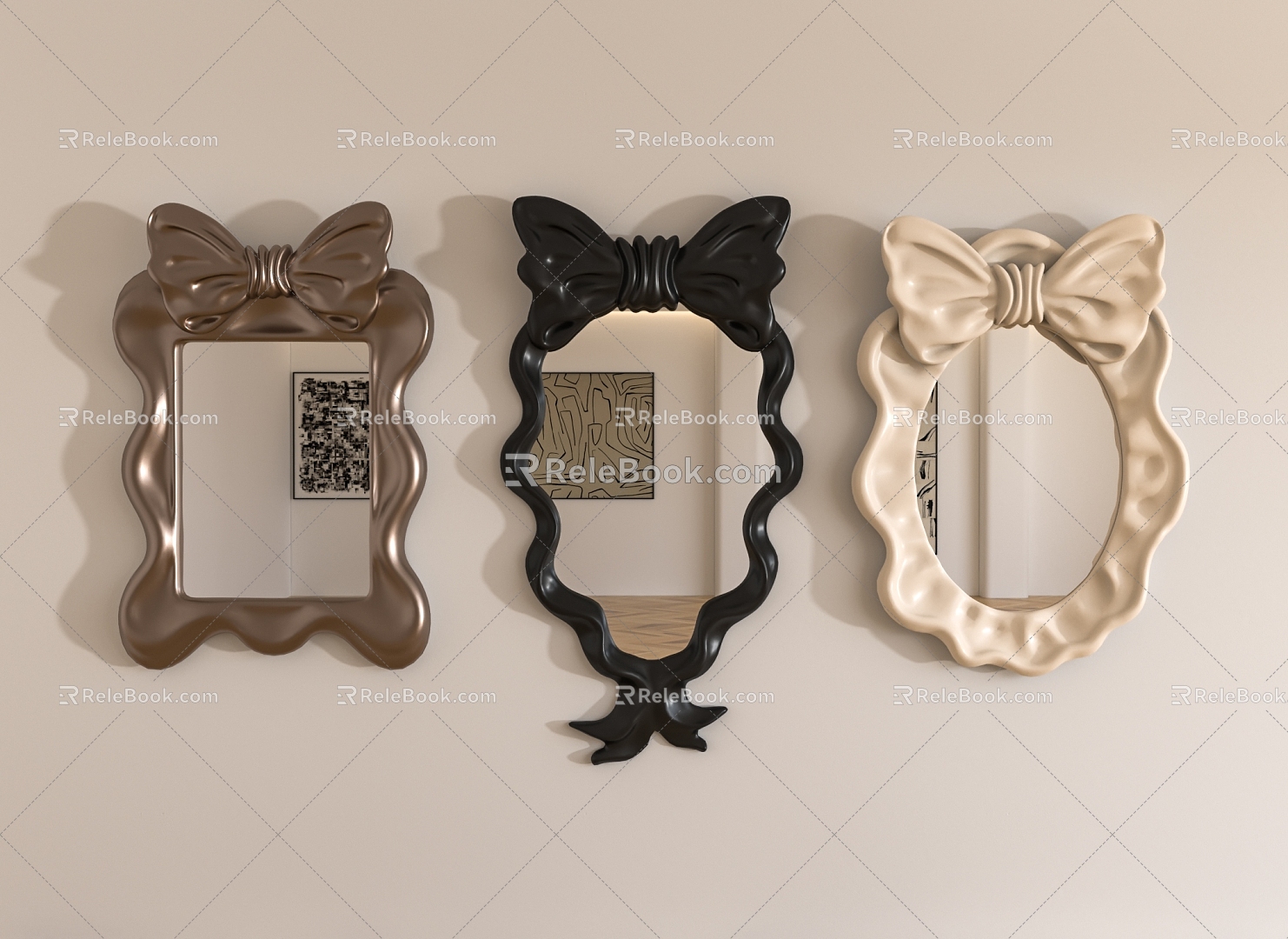 Bowknot mirror decorative mirror bathroom mirror 3d model