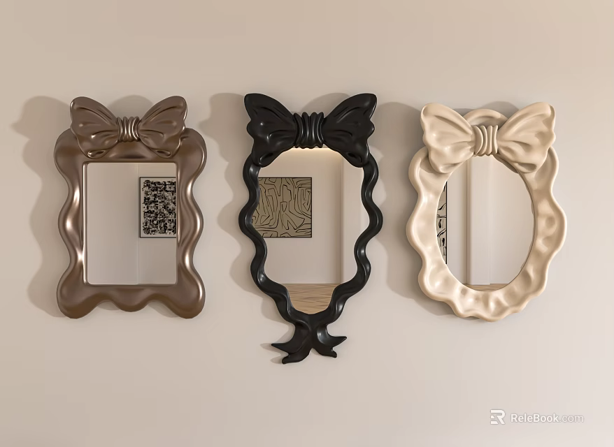 Brown Black Beige Mirrors With Bow Design And Scalloped Frame Wall Decor 3d model 