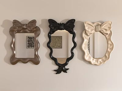 Brown Black Beige Mirrors With Bow Design And Scalloped Frame Wall Decor 3d model