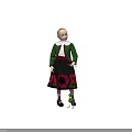 Blonde Hair Doll In Green Sweater With Red Collar Black Flower Skirt And Pink Tights