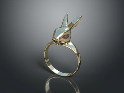 Elegant Gold Ring Featuring Rabbit Head Design For Fashionable Accessory 3d model