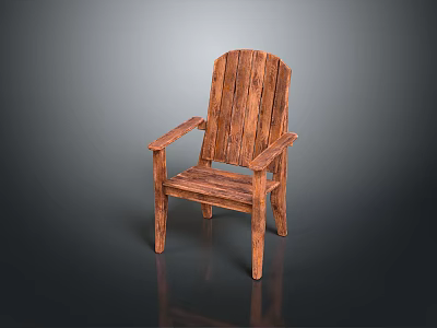 Handcrafted Rustic Wooden Stool With Armrests And Natural Wood Grain Design 3d model