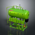 Green Industrial Pressure Vessel Equipment With Pipes Valves Gauges And Support Frame