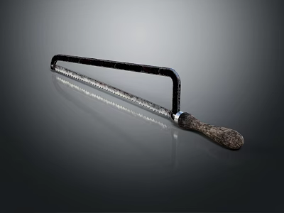 Durable Hacksaw Tool With Sharp Metal Blade And Comfortable Wooden Handle 3d model