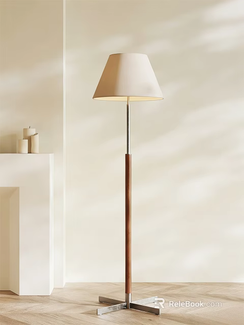 Modern Wooden Base Floor Lamp With Beige Lampshade In Light Wall Home Decor 3d model 
