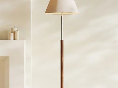Modern Wooden Base Floor Lamp With Beige Lampshade In Light Wall Home Decor 3d model