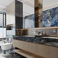 Modern Luxury Bathroom Interior With Marble Finishes Freestanding Tub And Bright Large View Window
