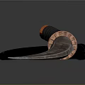 Curved Blade Weapon With Orange Black Striped Handle And Black Sheath