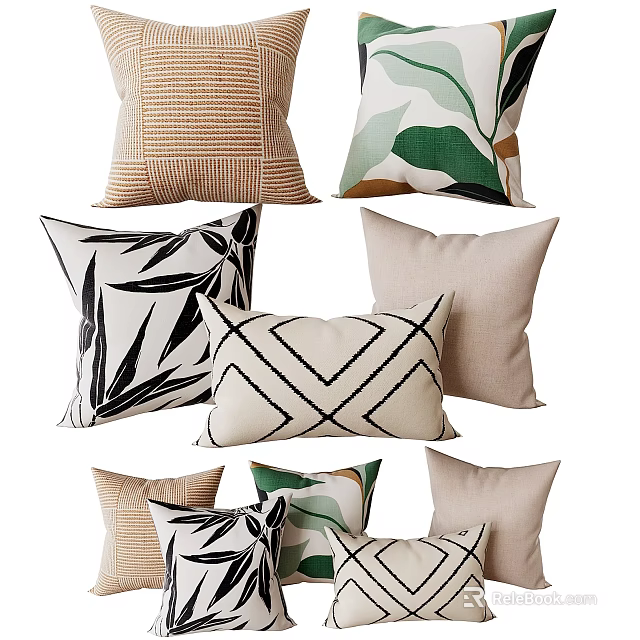 Modern Decorative Throw Pillows With Leaf Geometric Patterns And Woven Texture For Sofa Decor 3d model