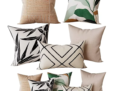 Modern Decorative Throw Pillows With Leaf Geometric Patterns And Woven Texture For Sofa Decor 3d model