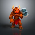 Muscular Horned Minotaur Mythical Creature With Red Skin Holding Battle Axe Fierce Expression
