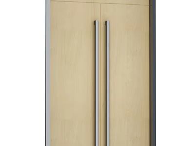 Light Wood Double Doors With Silver Metal Handles And Sleek Design 3d model