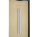 Light Wood Double Doors With Silver Metal Handles And Sleek Design