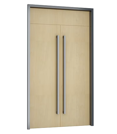 Light Wood Double Doors With Silver Metal Handles And Sleek Design 3d model