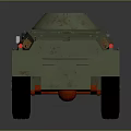 Green Military Armored Vehicle Featuring Top Mounted Equipment Wheeled Design And Weathered Surface