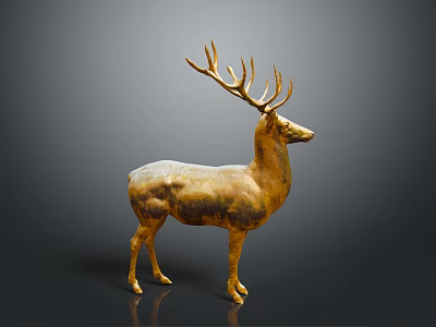 Elegant Golden Brass Deer Statue Decorative Furniture Piece for Home Interiors 3d model