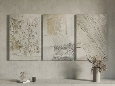 Abstract Paintings On Gray Wall With Decorative Shelf Vase And Books 3d model