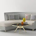 Gray Sectional Sofa with Decorative Pillows Round Coffee Table Yellow Vase and Books 3d model