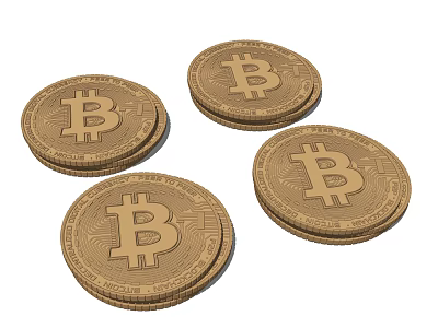 Decorative Ornament Set with Stacked Gold Bitcoin Coins Featuring Bitcoin Symbol B 3d model