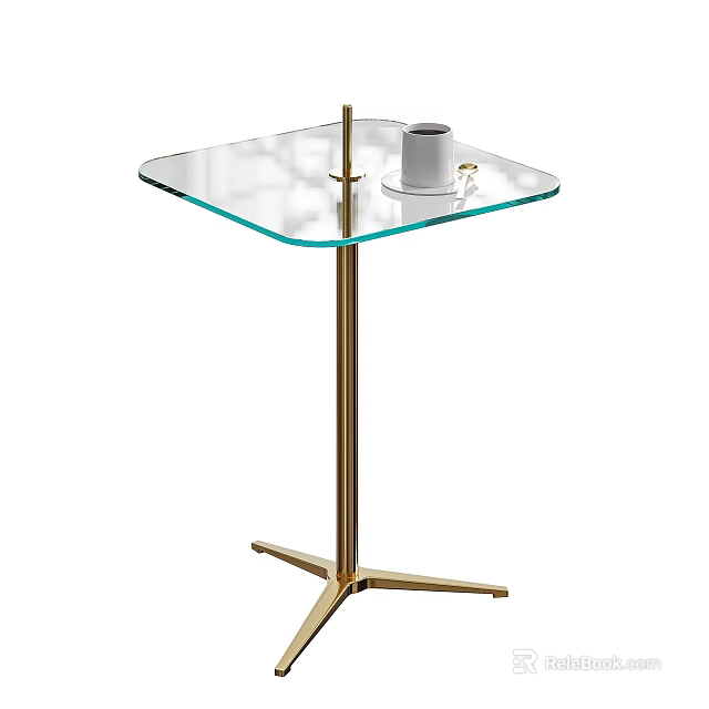 Sleek Modern Side Table With Transparent Glass Top And Sturdy Golden Metal Stand 3d model 