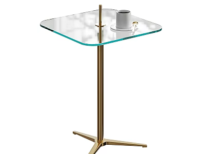 Sleek Modern Side Table With Transparent Glass Top And Sturdy Golden Metal Stand 3d model