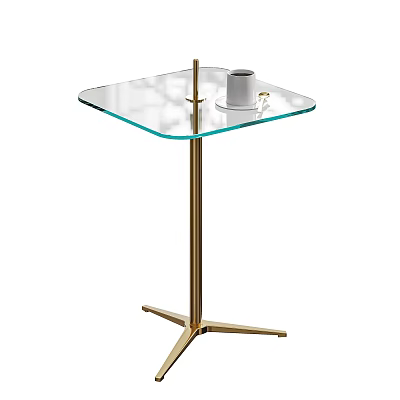 Sleek Modern Side Table With Transparent Glass Top And Sturdy Golden Metal Stand 3d model