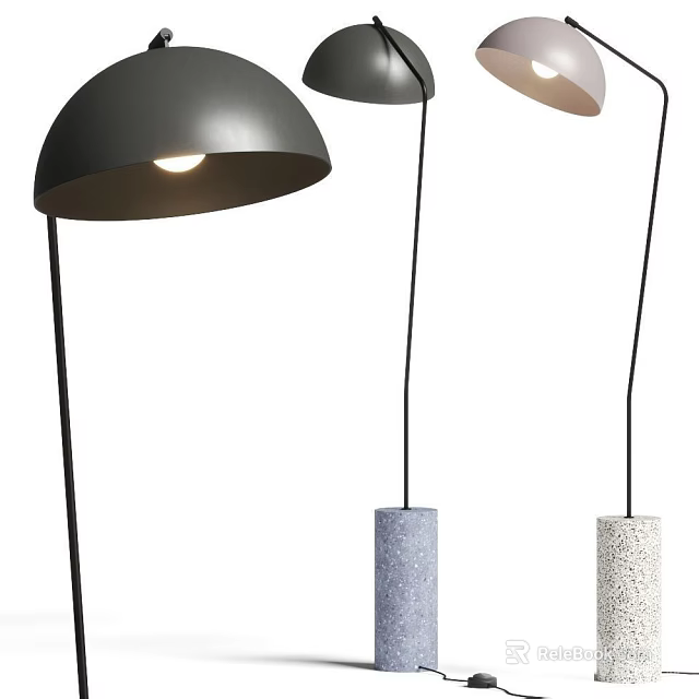 Modern Floor Lamp Design With Black Shades And Colored Textured Bases 3d model 