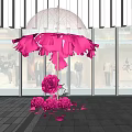 Giant Pink Flower Art Installation At Modern Building Photo Check In Spot With Transparent Dome