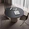 Modern Minimalist Round Dining Table Set With Three Chairs And Black Tabletop 3d model