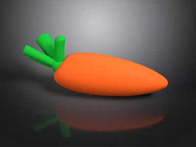 Orange Carrot Model With Green Leaves On Black Background With Reflection 3d model