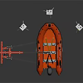 Orange Inflatable Lifeboat With Red Mechanical Hoist And White Control Units