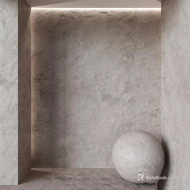 Architectural Component With Rough Gray Textured Wall And Round White Sphere In Corner 3d model 