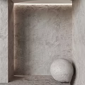 Architectural Component With Rough Gray Textured Wall And Round White Sphere In Corner