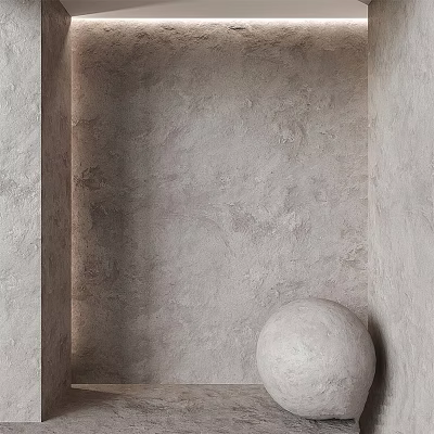 Architectural Component With Rough Gray Textured Wall And Round White Sphere In Corner 3d model