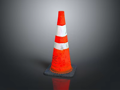 Orange And White Striped Traffic Cone With Rubber Base For Road Safety 3d model