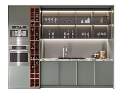 Modern Wine Cabinet With Glass Doors Wine Racks Glass Holders And Integrated Lighting 3d model