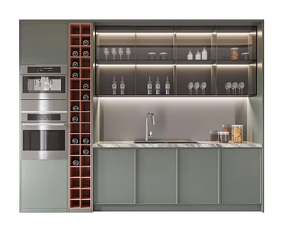 Modern Wine Cabinet With Glass Doors Wine Racks Glass Holders And Integrated Lighting 3d model