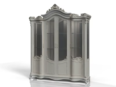 Elegant Classical White Wine Cabinet With Glass Doors And Ornate Carvings 3d model